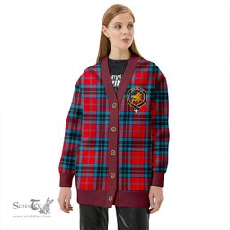 Scottish MacTavish Modern Clan Crest Tartan V neck Knitted Fleece Cardigans