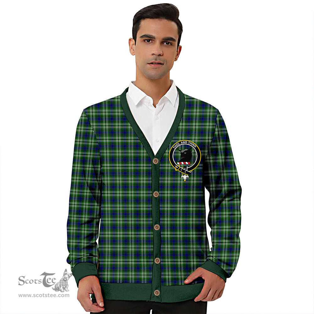Scottish Tweedside District Clan Crest Tartan V neck Knitted Fleece Cardigans