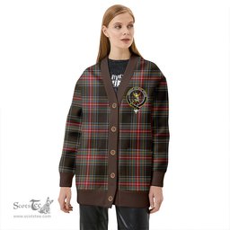 Scottish Stewart Black Weathered Clan Crest Tartan V neck Knitted Fleece Cardigans