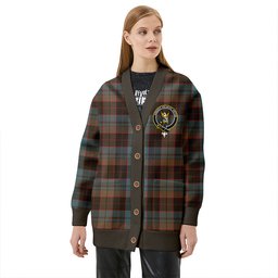 Scottish Stewart Old Weathered Clan Crest Tartan V neck Knitted Fleece Cardigans