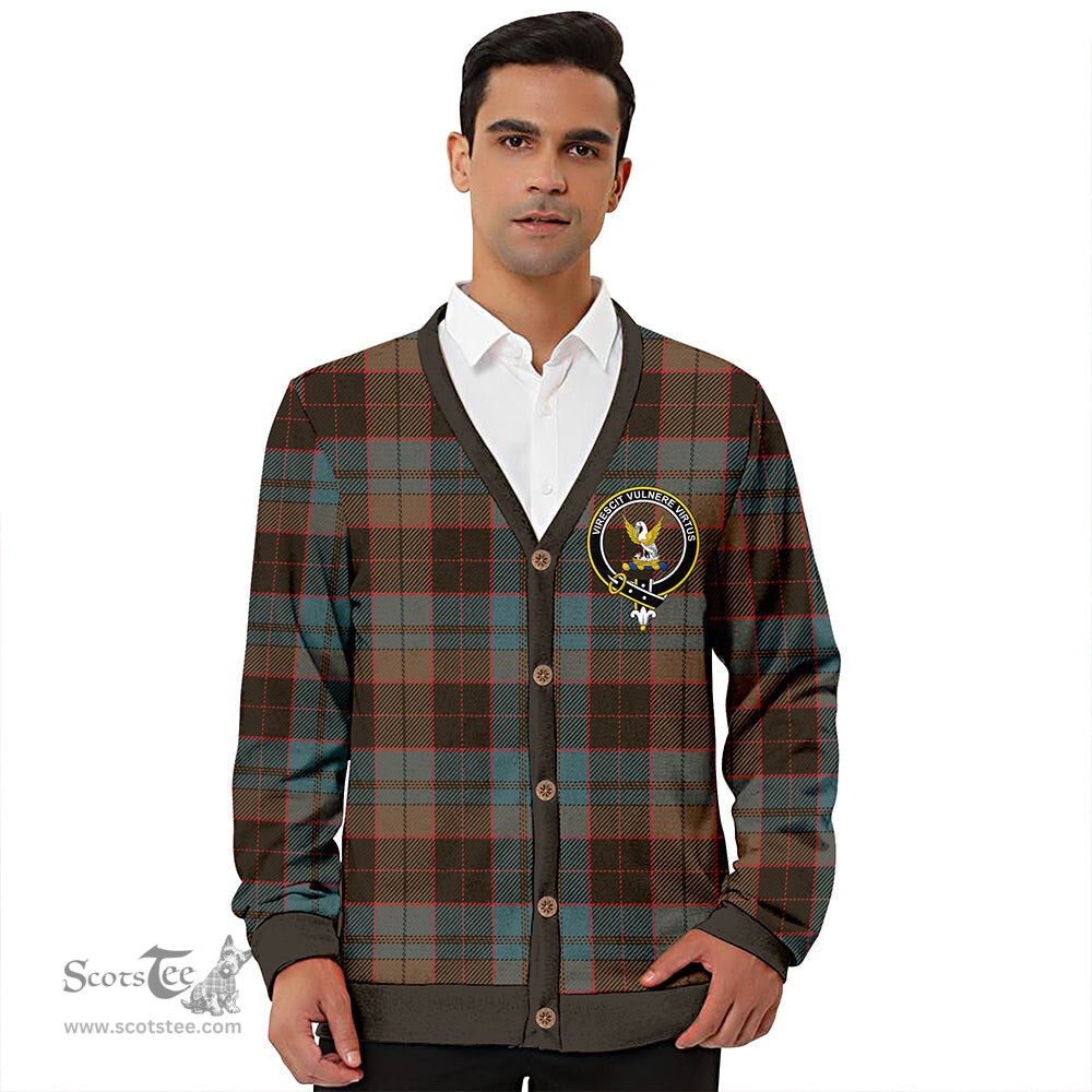 Scottish Stewart Old Weathered Clan Crest Tartan V neck Knitted Fleece Cardigans