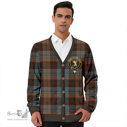 Scottish Stewart Old Weathered Clan Crest Tartan V neck Knitted Fleece Cardigans
