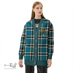 Scottish Thomson Blue (MacThomas Blue/Thompson Dress) Ancient Clan Crest Tartan V neck Knitted Fleece Cardigans