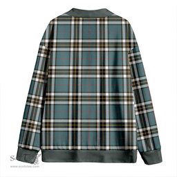 Scottish Thomson Blue (MacThomas Blue/Thompson Dress) Weathered Clan Crest Tartan V neck Knitted Fleece Cardigans