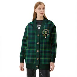Scottish Stewart Hunting Modern Clan Crest Tartan V neck Knitted Fleece Cardigans