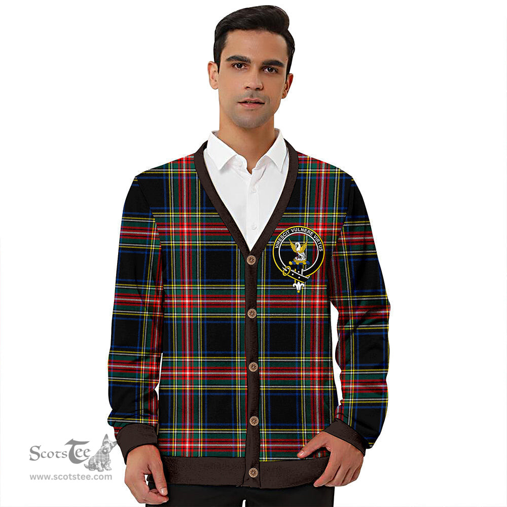 Scottish Stewart Black Modern Clan Crest Tartan V neck Knitted Fleece Cardigans
