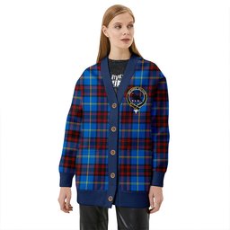 Scottish Rutherford Modern Clan Crest Tartan V neck Knitted Fleece Cardigans