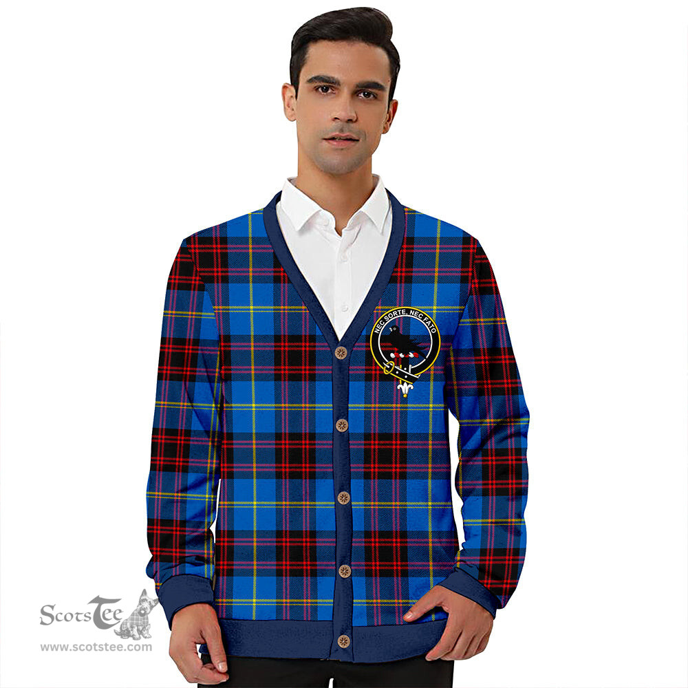 Scottish Rutherford Modern Clan Crest Tartan V neck Knitted Fleece Cardigans