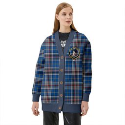 Scottish Thompson Variant (Thomson Variant) Modern Clan Crest Tartan V neck Knitted Fleece Cardigans
