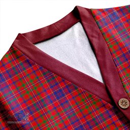 Scottish MacLeod Red Modern Clan Crest Tartan V neck Knitted Fleece Cardigans