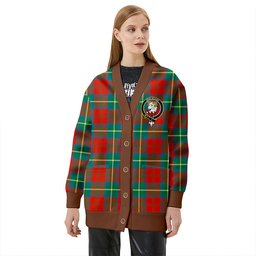 Scottish Ruthven Ancient Clan Crest Tartan V neck Knitted Fleece Cardigans
