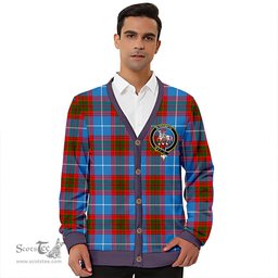 Scottish Trotter Clan Crest Tartan V neck Knitted Fleece Cardigans