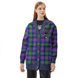 Scottish Yule Modern Clan Crest Tartan V neck Knitted Fleece Cardigans