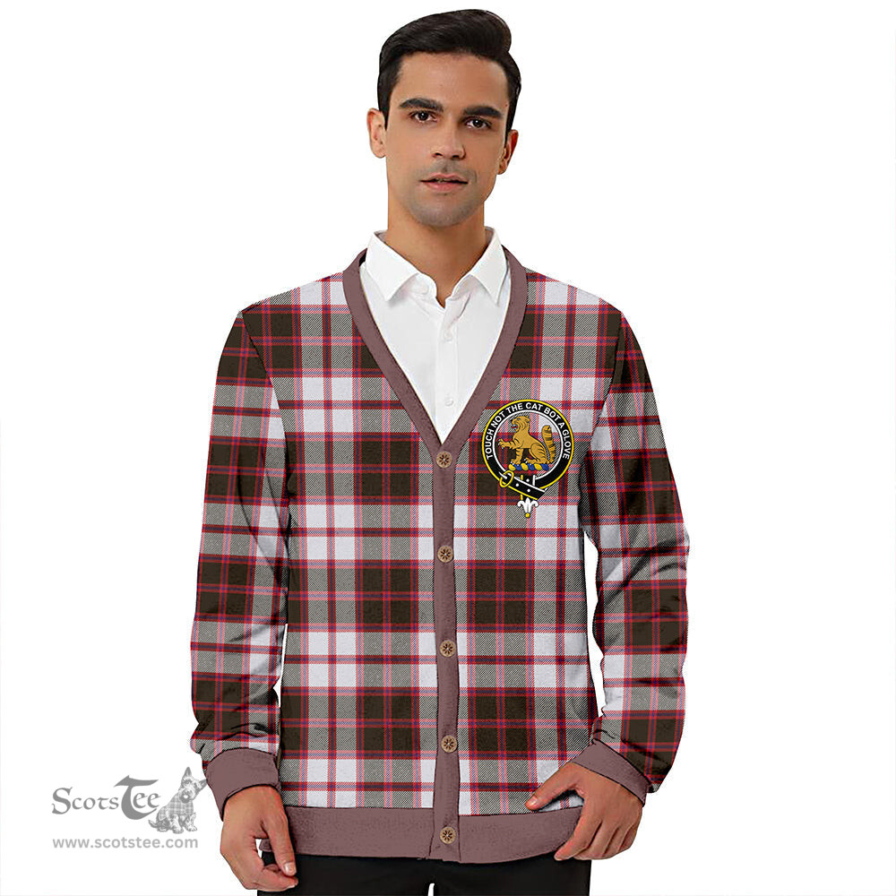 Scottish MacPherson of Pitmain Weathered Clan Crest Tartan V neck Knitted Fleece Cardigans