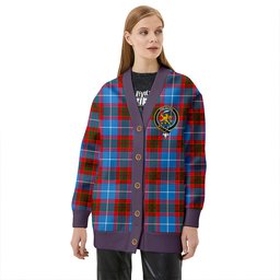 Scottish Newton Clan Crest Tartan V neck Knitted Fleece Cardigans