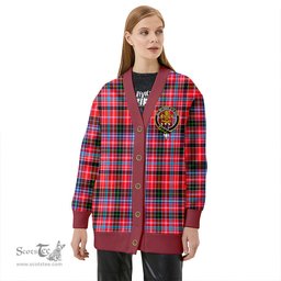 Scottish Udny Clan Crest Tartan V neck Knitted Fleece Cardigans