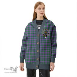 Scottish Rae Ancient Clan Crest Tartan V neck Knitted Fleece Cardigans