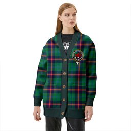Scottish Young Modern Clan Crest Tartan V neck Knitted Fleece Cardigans
