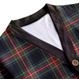 Scottish Stewart Black Ancient Clan Crest Tartan V neck Knitted Fleece Cardigans