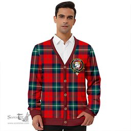 Scottish Ruthven Modern Clan Crest Tartan V neck Knitted Fleece Cardigans