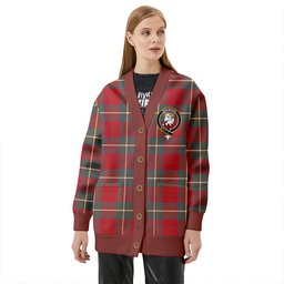 Scottish Ruthven Weathered Clan Crest Tartan V neck Knitted Fleece Cardigans