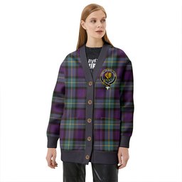 Scottish Sinclair of Ulster Weathered Clan Crest Tartan V neck Knitted Fleece Cardigans