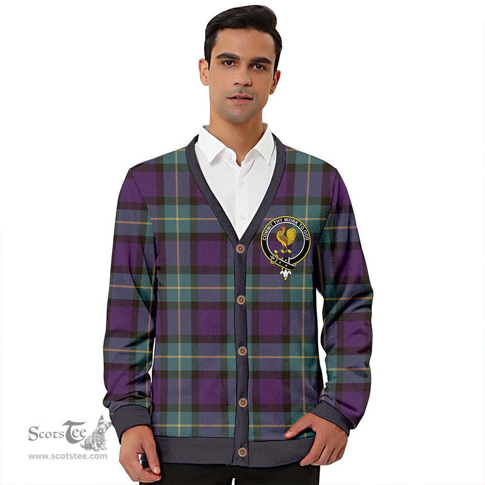 Scottish Sinclair of Ulster Weathered Clan Crest Tartan V neck Knitted Fleece Cardigans