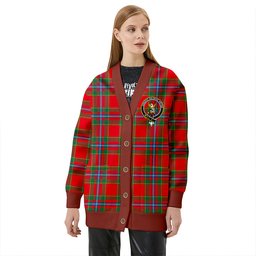 Scottish Stewart of Fingask Modern Clan Crest Tartan V neck Knitted Fleece Cardigans