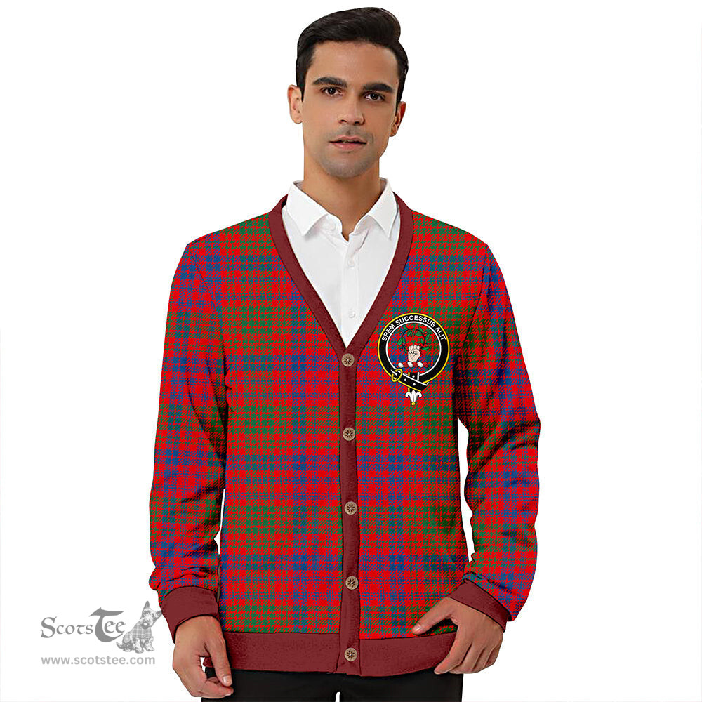 Scottish Ross Modern Clan Crest Tartan V neck Knitted Fleece Cardigans