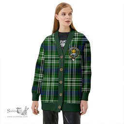 Scottish Purves Clan Crest Tartan V neck Knitted Fleece Cardigans