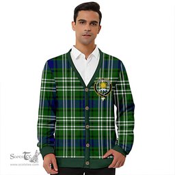 Scottish Purves Clan Crest Tartan V neck Knitted Fleece Cardigans