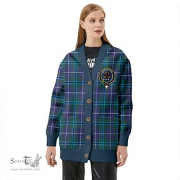 Scottish Sandilands Clan Crest Tartan V neck Knitted Fleece Cardigans