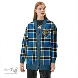 Scottish Thomson Blue (MacThomas Blue/Thompson Dress) Modern Clan Crest Tartan V neck Knitted Fleece Cardigans
