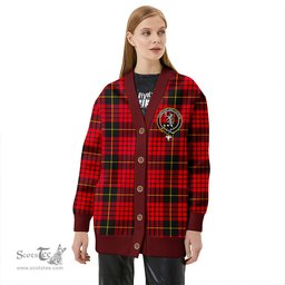 Scottish MacQueen Modern Clan Crest Tartan V neck Knitted Fleece Cardigans