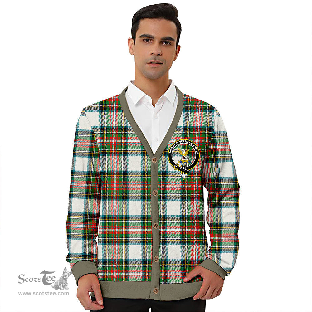 Scottish Stewart Dress Ancient Clan Crest Tartan V neck Knitted Fleece Cardigans