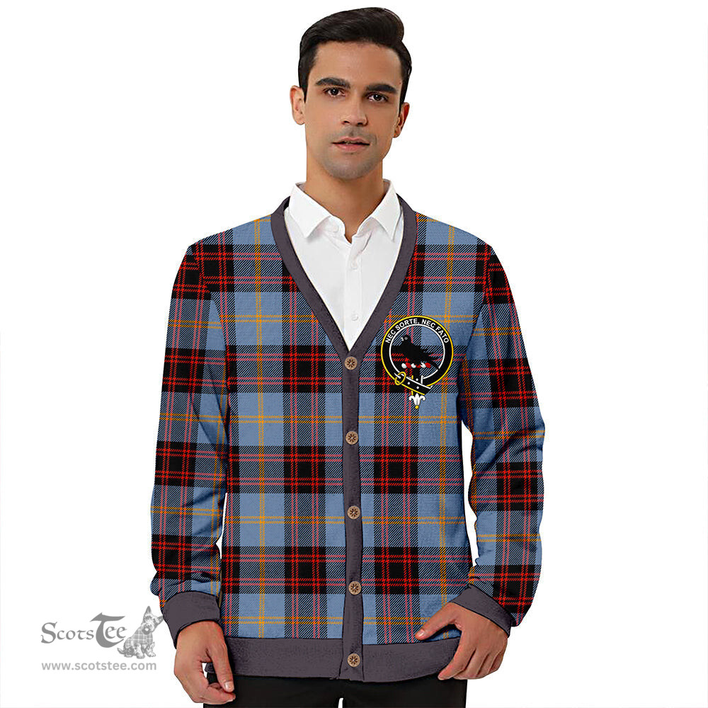 Scottish Rutherford Ancient Clan Crest Tartan V neck Knitted Fleece Cardigans