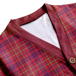 Scottish MacLeod Red Weathered Clan Crest Tartan V neck Knitted Fleece Cardigans