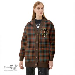 Scottish MacLellan Weathered Clan Crest Tartan V neck Knitted Fleece Cardigans