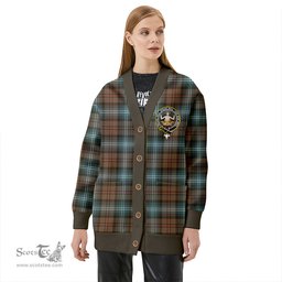 Scottish Urquhart Weathered Clan Crest Tartan V neck Knitted Fleece Cardigans