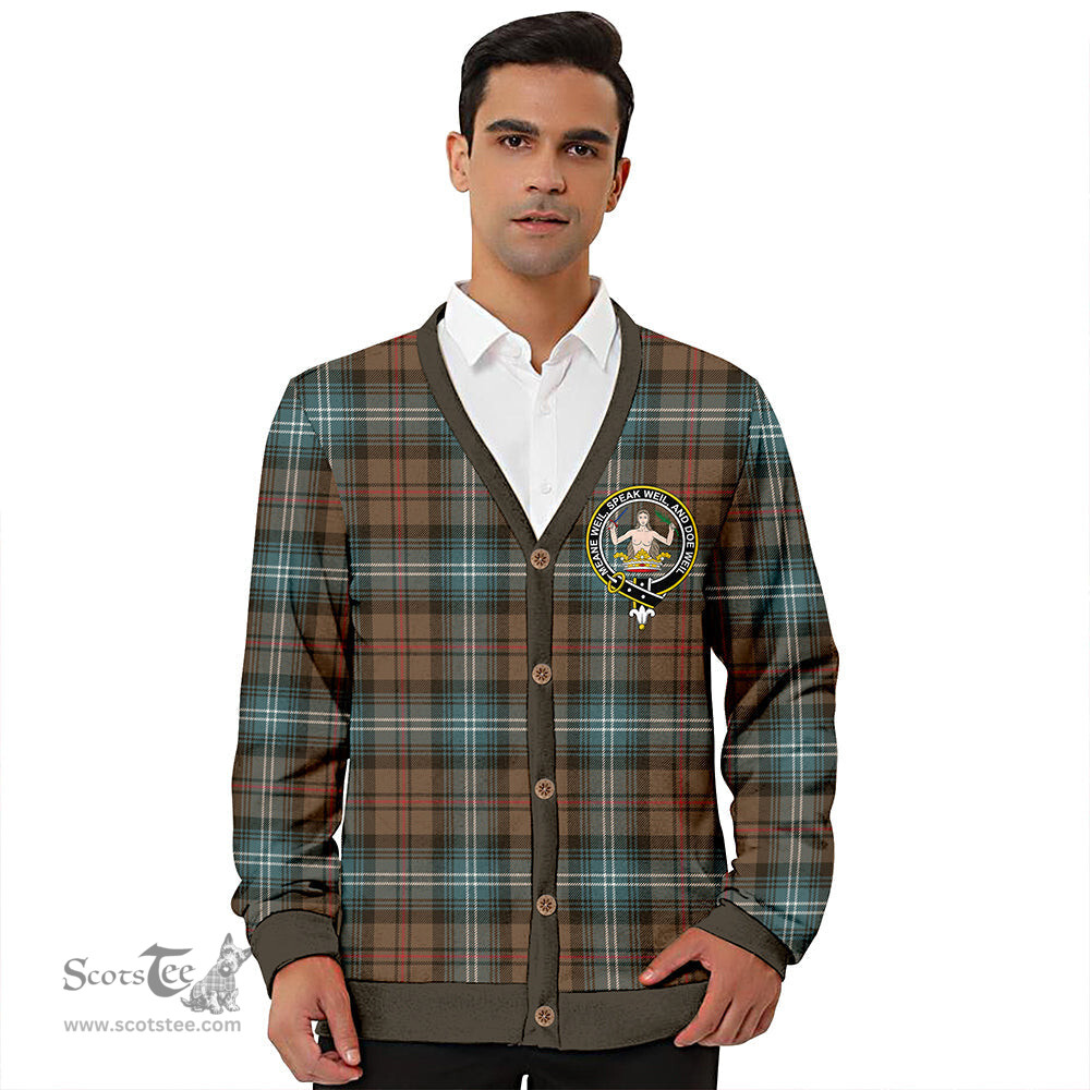 Scottish Urquhart Weathered Clan Crest Tartan V neck Knitted Fleece Cardigans