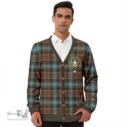 Scottish Urquhart Weathered Clan Crest Tartan V neck Knitted Fleece Cardigans