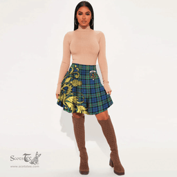 Scottish Baird Ancient Clan Crest Tartan Womens Mini Skirt Scotland Luxury Golden Thistle Skirt