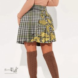 Scottish Burns Check Tartan Womens Mini Skirt Scotland Luxury Golden Thistle Skirt