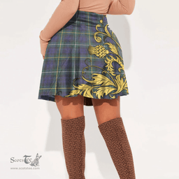 Scottish Campbell Argyll Modern Clan Crest Tartan Womens Mini Skirt Scotland Luxury Golden Thistle Skirt
