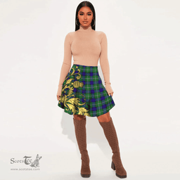 Scottish Alexander Tartan Womens Mini Skirt Scotland Luxury Golden Thistle Skirt