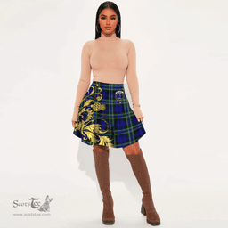 Scottish Arbuthnot Modern Clan Crest Tartan Womens Mini Skirt Scotland Luxury Golden Thistle Skirt
