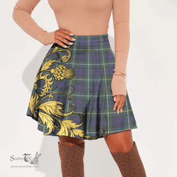 Scottish Campbell Argyll Modern Tartan Womens Mini Skirt Scotland Luxury Golden Thistle Skirt
