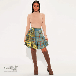 Scottish Balfour Blue Clan Crest Tartan Womens Mini Skirt Scotland Luxury Golden Thistle Skirt
