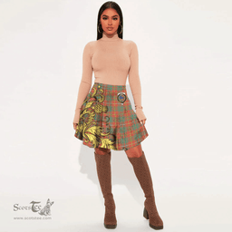 Scottish Bruce Ancient Clan Crest Tartan Womens Mini Skirt Scotland Luxury Golden Thistle Skirt