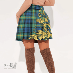 Scottish Gordon Ancient Tartan Womens Mini Skirt Scotland Luxury Golden Thistle Skirt